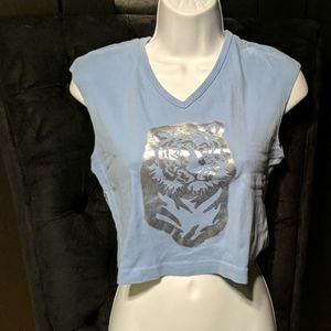 No Boundaries Baby Blue Foil Tiger V-Neck Crop Top